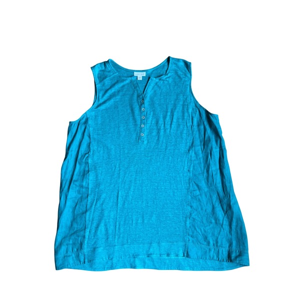 J. Jill Tops - J. Jill Love Linen Teal Blue Sleeveless Henley Tank Top Large 100% Linen
